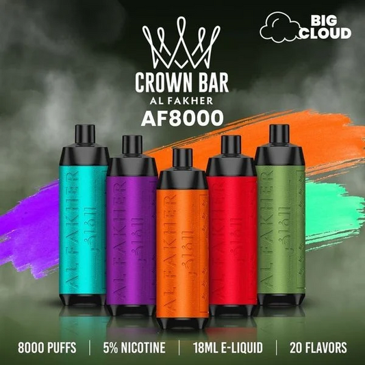 [Clearance Sale] Al Fakher Crown Bar Big Cloud 8000 Puffs Wiederaufladbares Einweg Kit DTL - Kaufen Sie 3 Stück und erhalten Sie 1 Stück zusätzlich als Geschenk (Produkte und Geschmacksrichtungen sind zufällig)