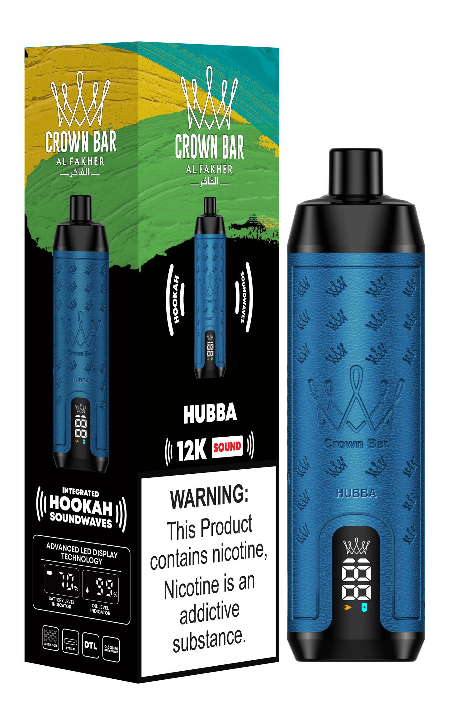 Al Fakher Crown Bar 12000 Puffs Shisha Hookah Einweg Vape - Kaufen Sie 4 Stück und erhalten Sie 1 Stück zusätzlich als Geschenk (Produkte und Geschmacksrichtungen sind zufällig)