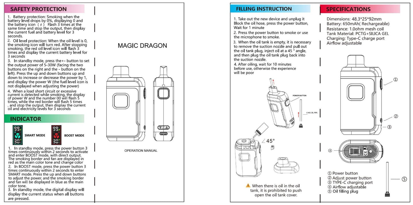 Magic Dragon 20000 Puffs Refillable Einweg Kit 10 Stück/Packung