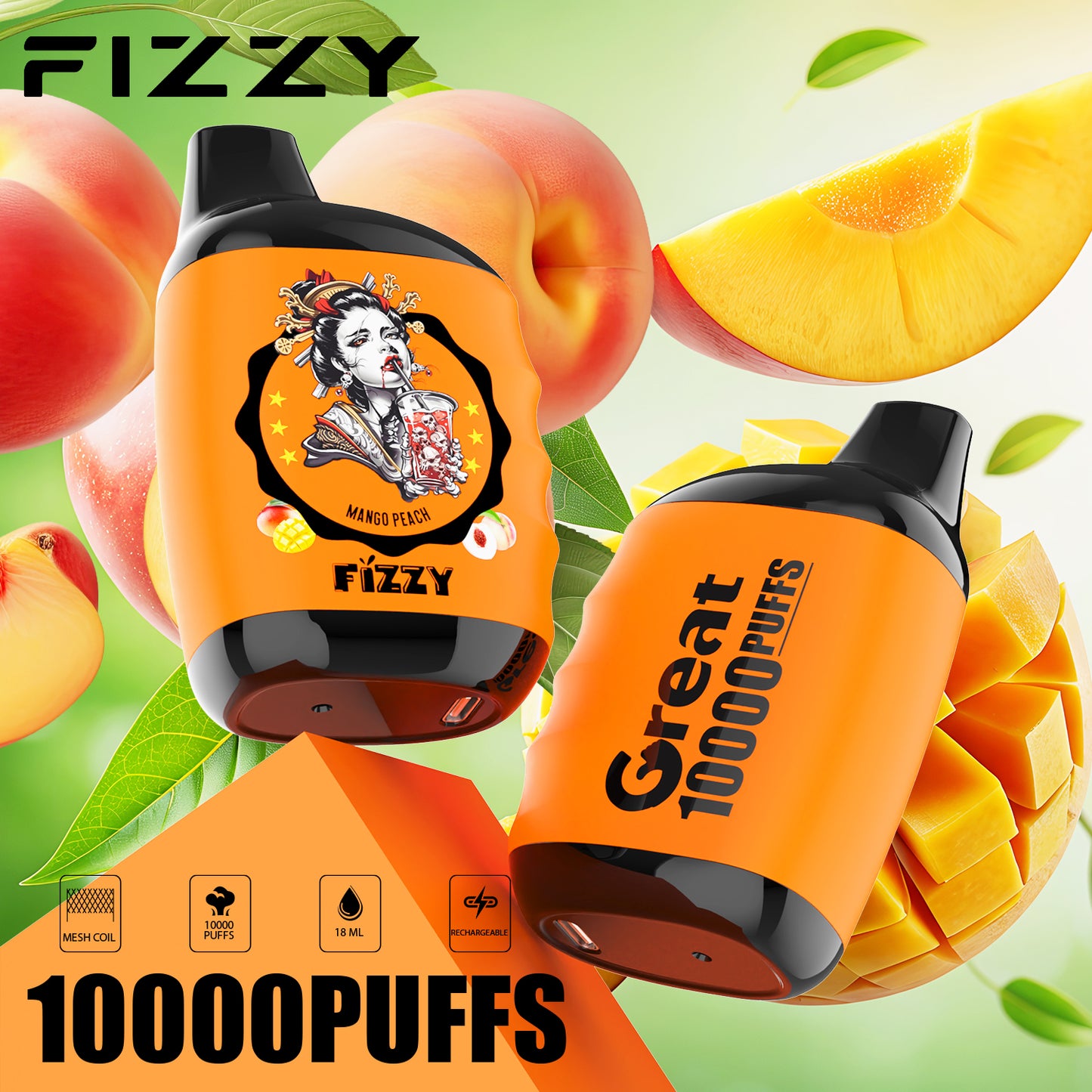 Fizzy GREAT 10000 Puffs Wiederaufladbares Einweg Disposable Kit - Kaufen Sie 3 Stück und erhalten Sie 1 Stück zusätzlich als Geschenk (Produkte und Geschmacksrichtungen sind zufällig)