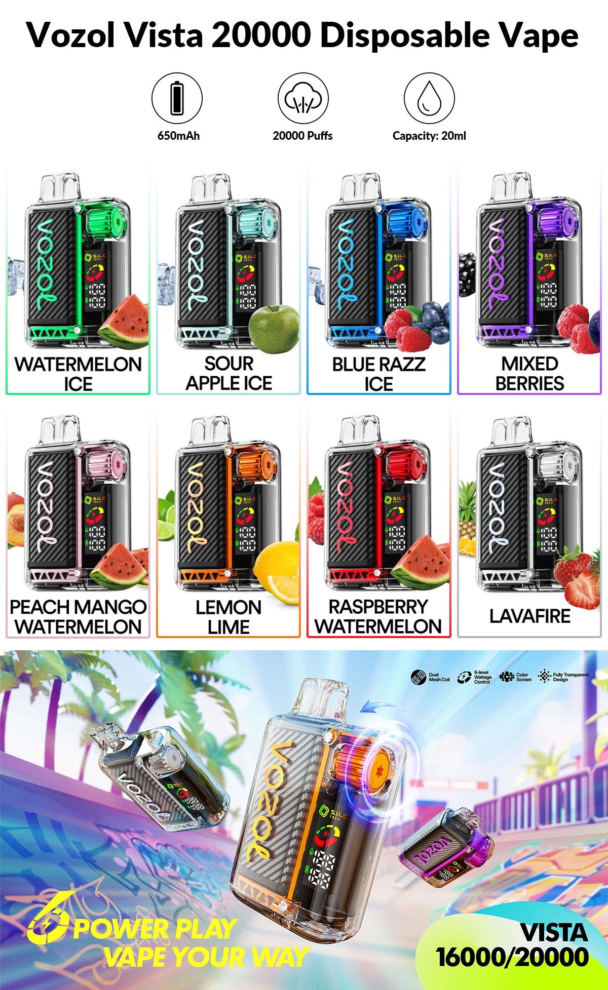 Vozol Vista 20000 Puffs Wiederaufladbarer Einweg Vape